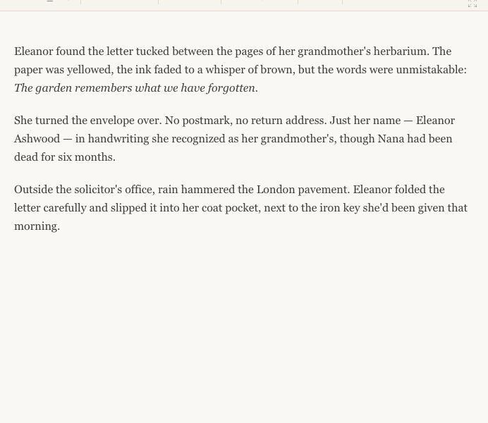 The rich text editor with formatted prose content